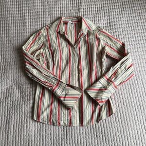 Vintage Ann Taylor LOFT Y2K Striped Button Down Shirt 100% Cotton M